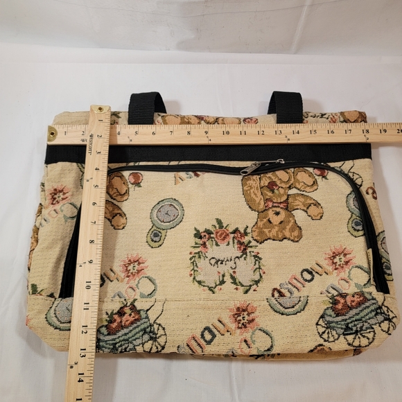 Vintage Bovano Tapestry Made USA Teddy Bear Country House Tote Bag - Picture 6 of 8